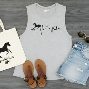 Horse Heartbeat Tank Top • Equestrian Sleeveless Tee • Horse Lover Shirt